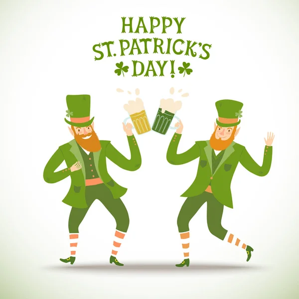 Leprechauns de desenhos animados com cerveja —  Vetores de Stock