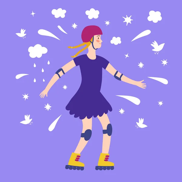 幸せな漫画の女の子スケーター — ストックベクタ