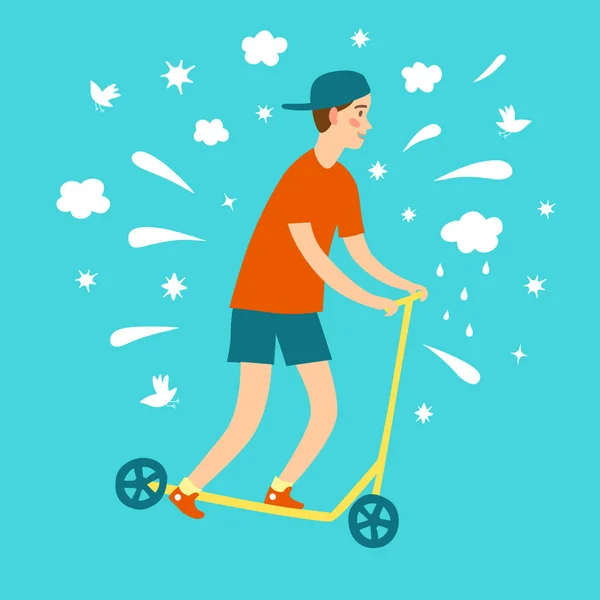 Muchacho de dibujos animados patinete scooter — Vector de stock