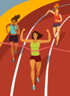 Kızlar geçiş bitiş çizgisine stadyum üzerinde çalışan.