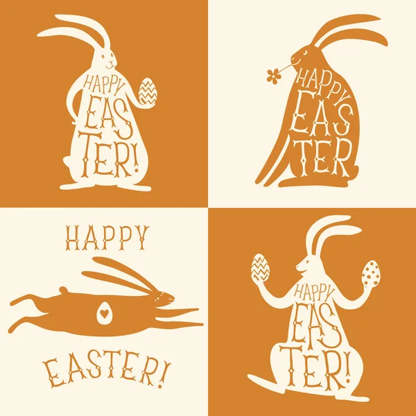 Happy Easter title in rabbit silhouettes - Stok Vektor