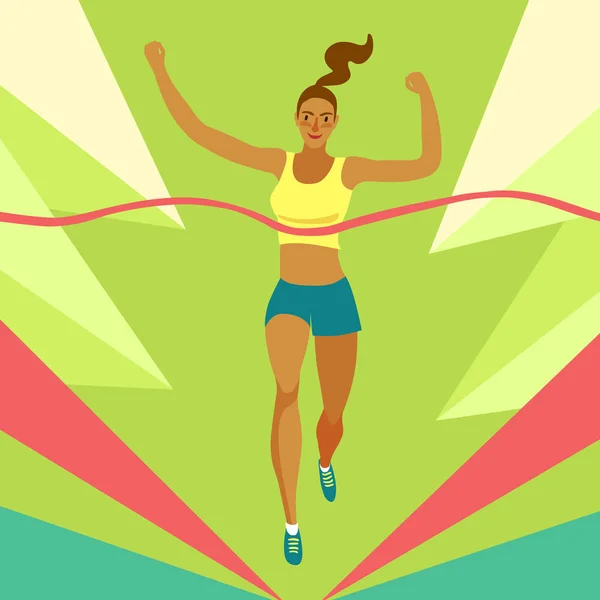 Dynamische lopende meisje kruising finishlijn — Stockvector