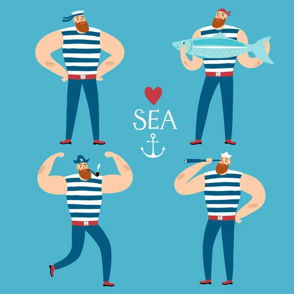 Cartoon mäktiga sjömän set — Stock vektor