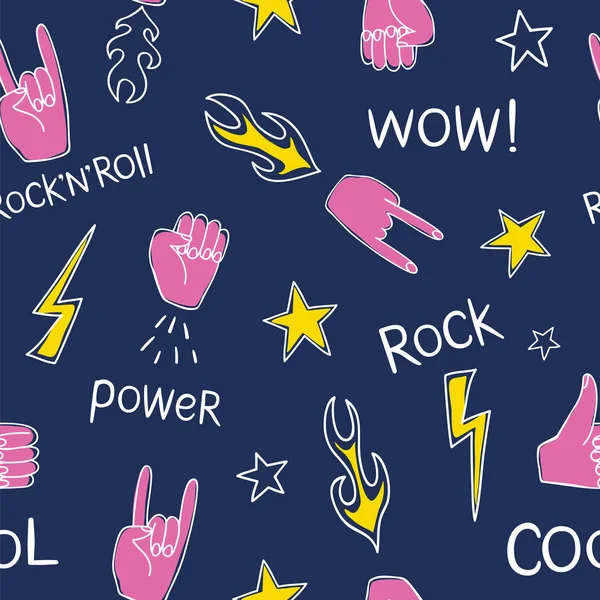 Rock'n roll belirtileri gösteren el ile desen — Stok Vektör