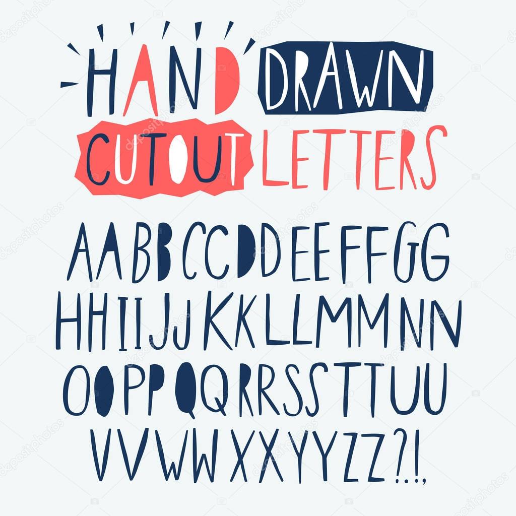 Creative cutout style hand drawn vector letters set