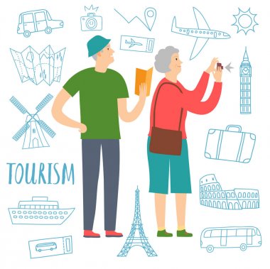 Retired pair tourists clipart