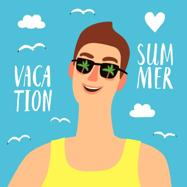 Счастливый человек на летних каникулах — стоковый вектор