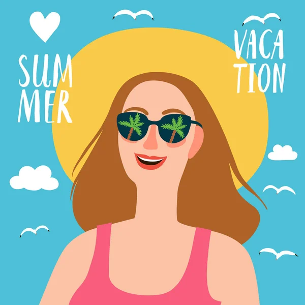 Mooi meisje op zomervakantie — Stockvector