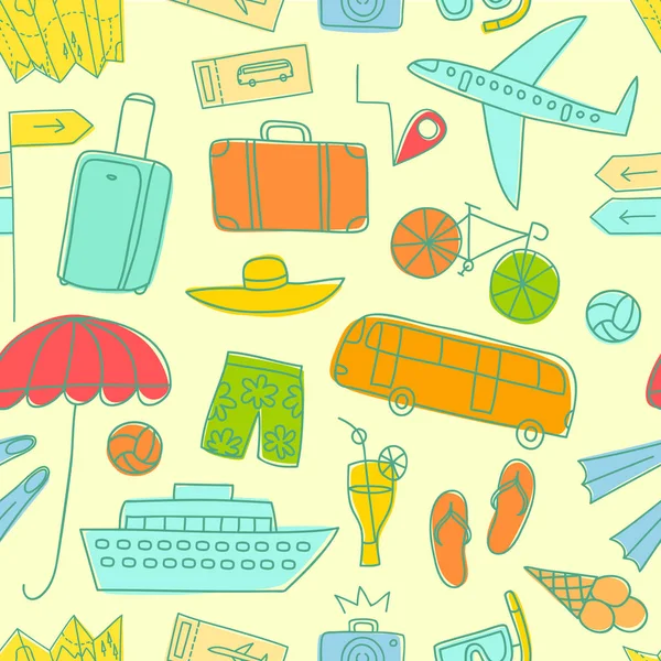 Sommerurlaub buntes Doodle nahtloses Muster — Stockvektor