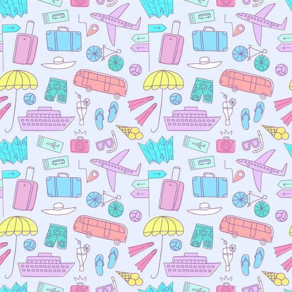Summer vacation  colorful doodle seamless pattern
