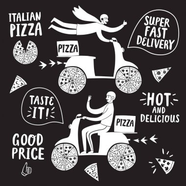 Pizza teslim illüstrasyon seti