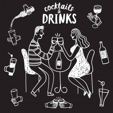 Barda içki insanlar doodle