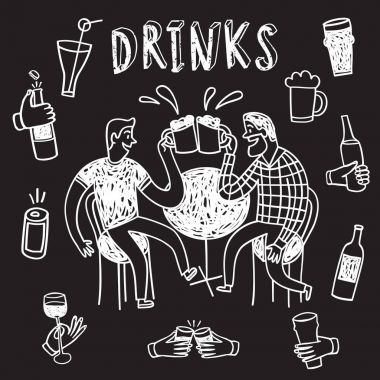 Bira kümesi içme doodle arkadaşları.