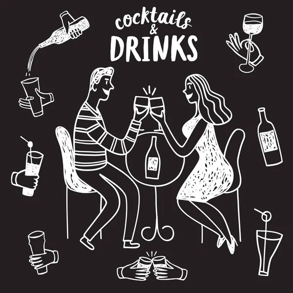 Barda içki insanlar doodle