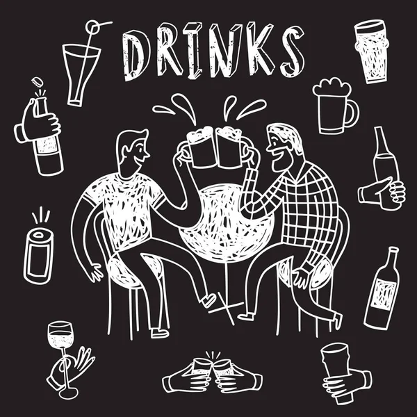 Doodle Freunde trinken Bier-Set. — Stockvektor