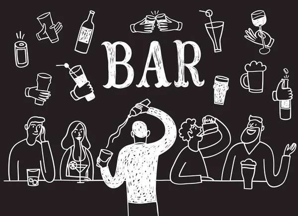 Barda içki insanlar doodle