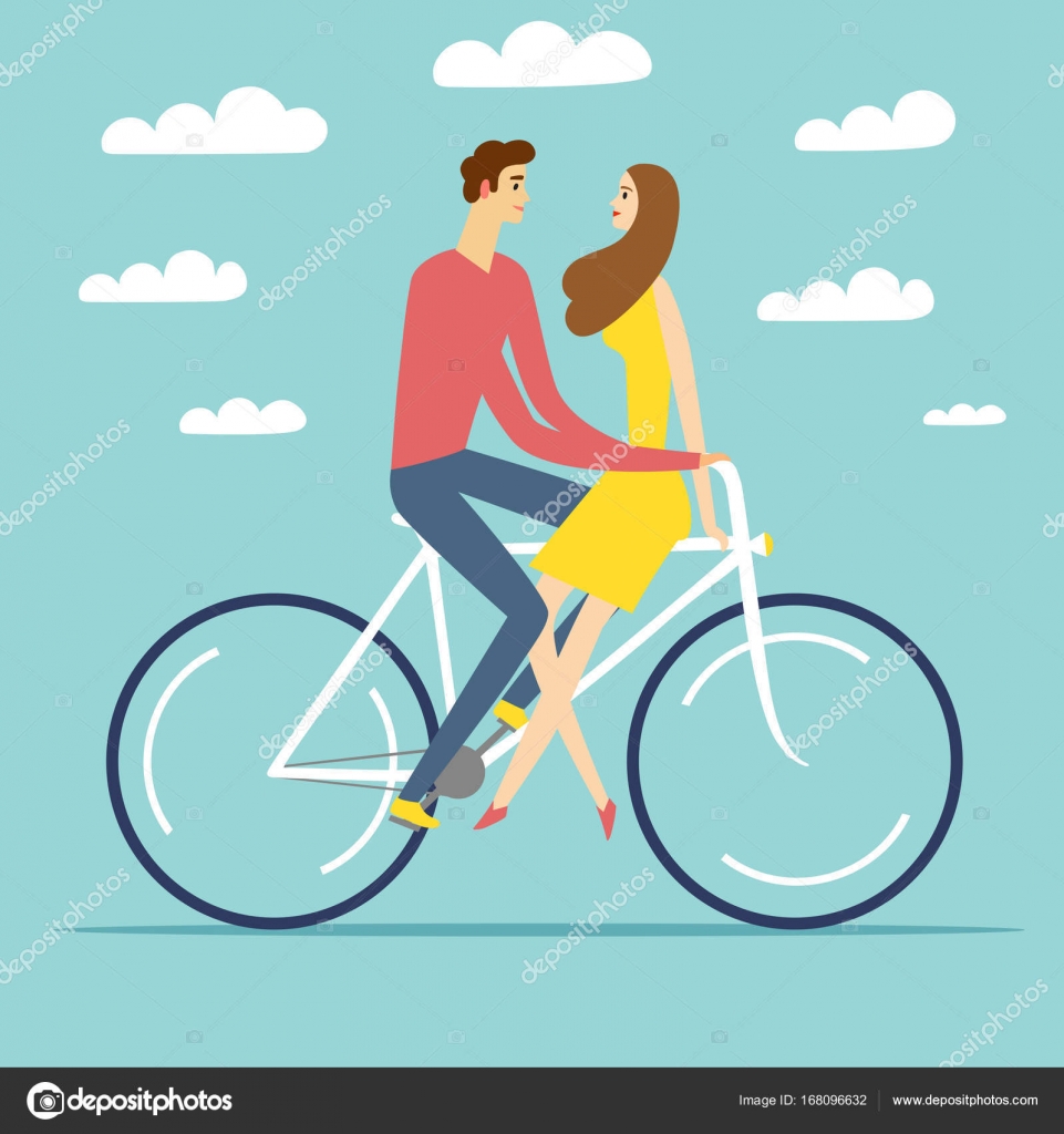 Pareja de dibujos animados en el amor montar una bicicleta Vector