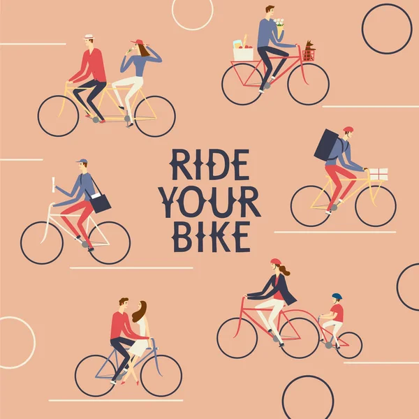 Διάφορα αφίσα ποδηλάτες πόλη τρόπου ζωής — Διανυσματικό Αρχείο