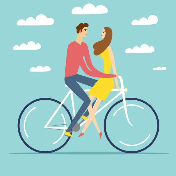 Çizgi film çift aşık bir bisiklet sürme — Stok Vektör