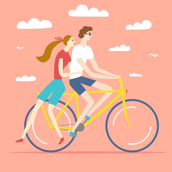 Par de desenhos animados no amor andando de bicicleta — Vetor de Stock