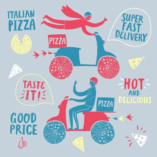 Färgglada pizza leverans illustration — Stock vektor