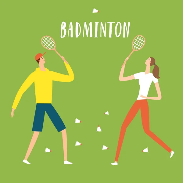 Mężczyzna i kobieta w parku w badmintona — Wektor stockowy