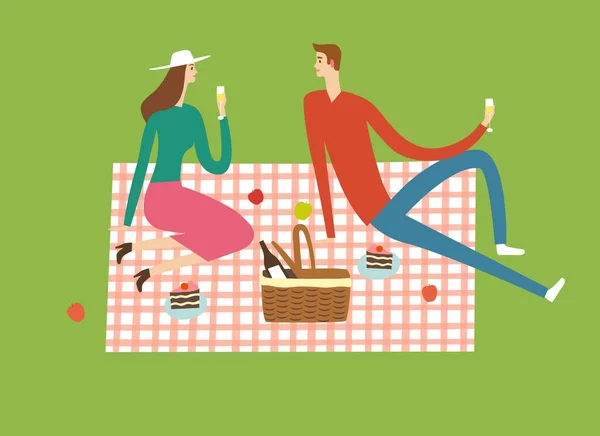 Hombre y mujer en el picnic . — Vector de stock