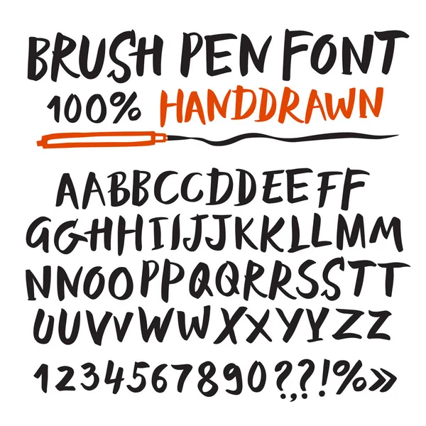Hand getekend borstel pen vector lettertype. — Stockvector