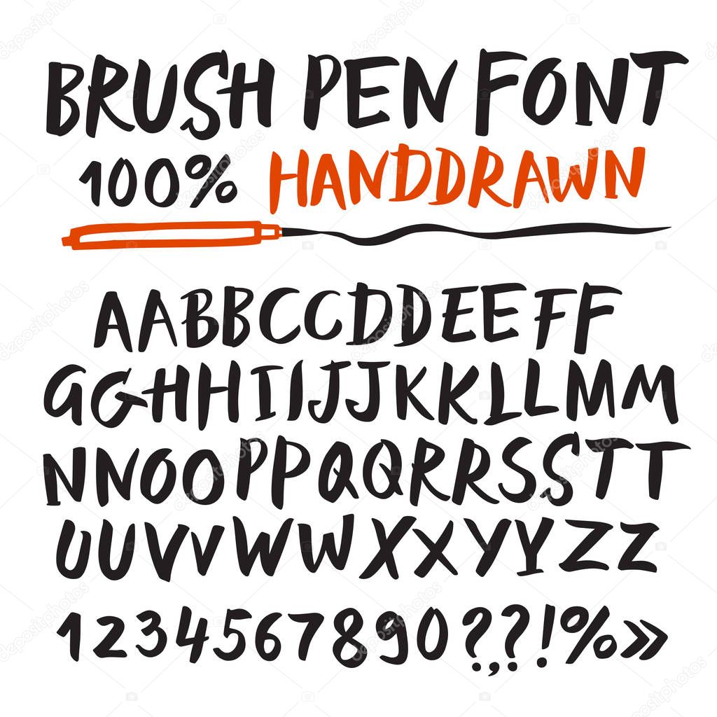 Hand drawn brush pen vector font.