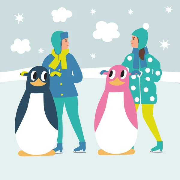 Cartoon children ice skaters. — Stock Vector