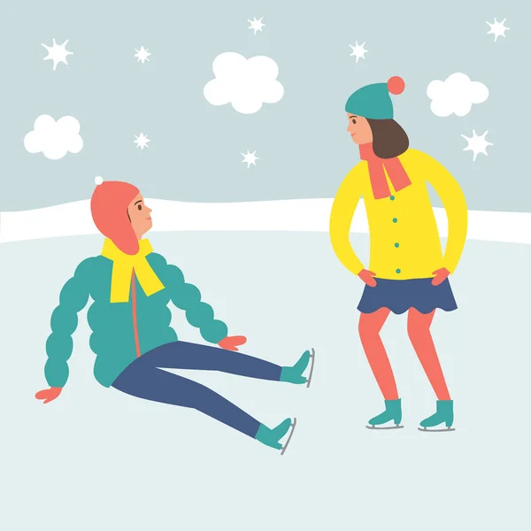 Dessin animé enfants patineurs sur glace . — Image vectorielle