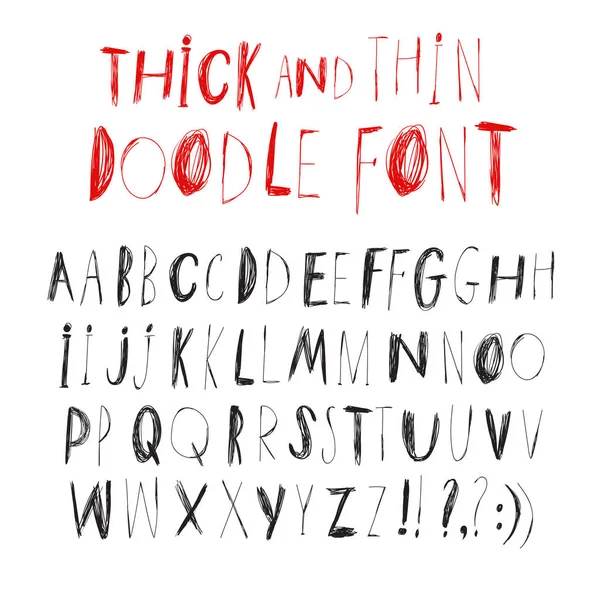 Рука намальована тонкий і товстий кульковий векторний шрифт — стоковий вектор