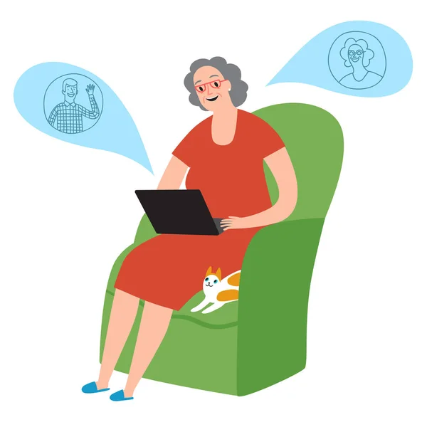 Cartoon granny talking on-line — Stock Vector