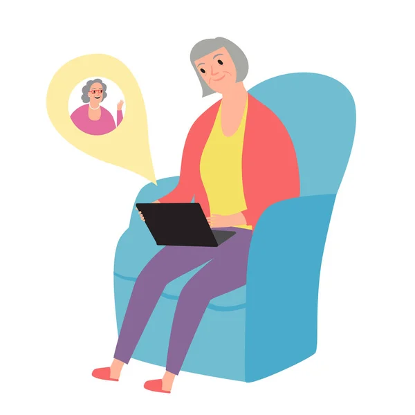 On-line konuşuyor karikatür büyükanne — Stok Vektör
