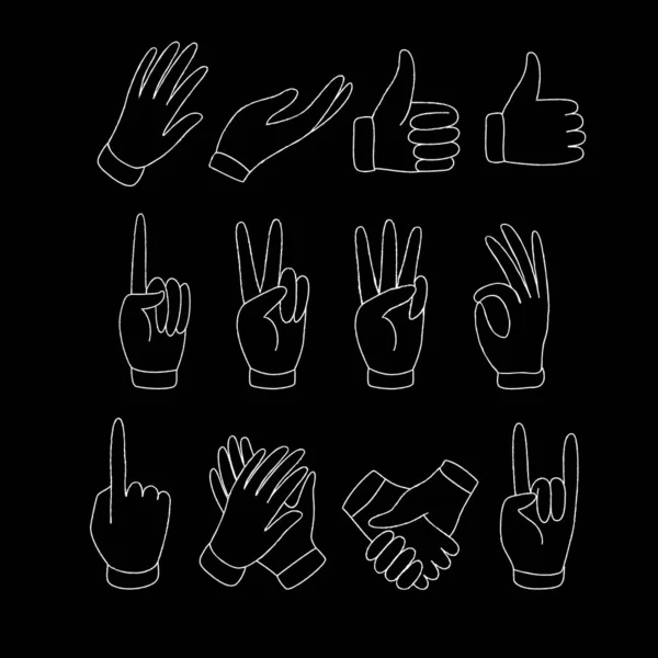 Ensemble de mains texturées doodle montrant différents signes — Image vectorielle