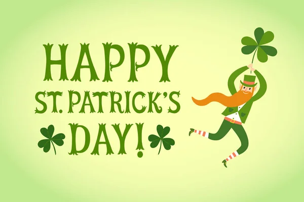 Bannière Décorative Avec Titre Happy Patrick Day Leprechaun Dessin Animé — Image vectorielle