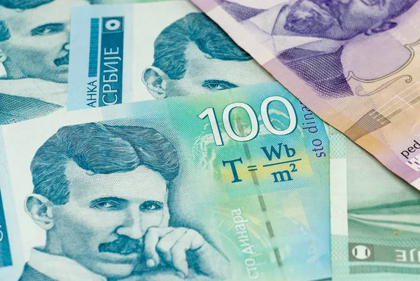 Varie Banconote Dinaro Serbo Diffuse — Foto Stock