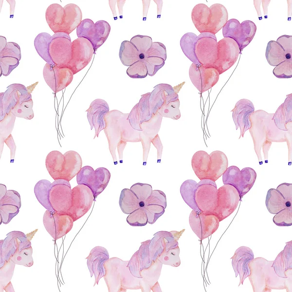 seamless pattern pink hearts unicorn
