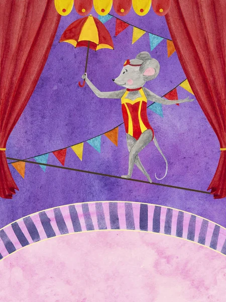 Illustration aquarelle d'acrobates de cirque avec souris grises — Photo