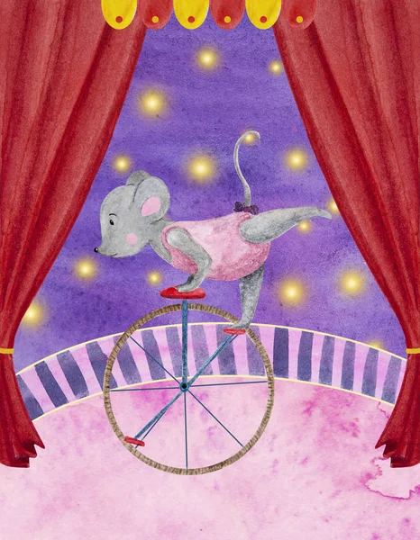 Aquarel illustratie van een circus acrobat op een monocycle — Stockfoto