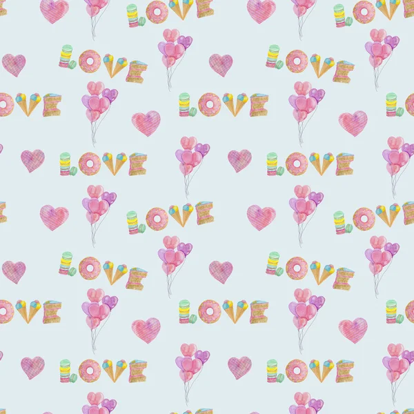 seamless pattern love and sweets with hearts