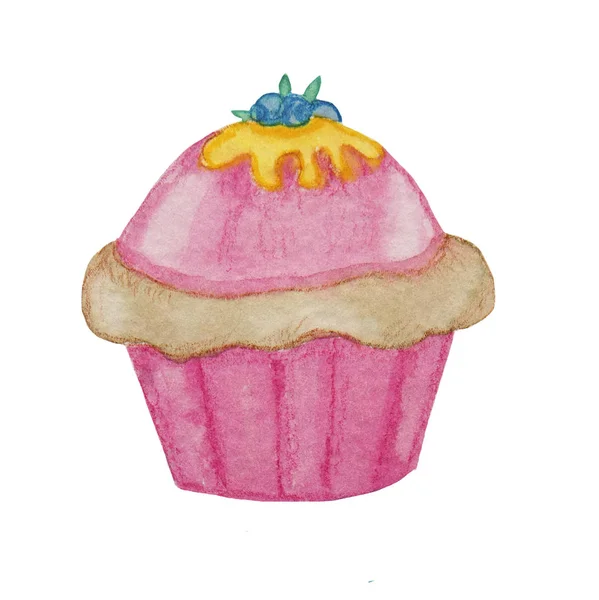 Ακουαρέλα cupcake, παιδική γλυκιά εικονογράφηση — Φωτογραφία Αρχείου