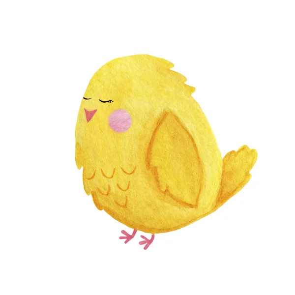 Primavera, Pascua, pollo amarillo en acuarela —  Fotos de Stock