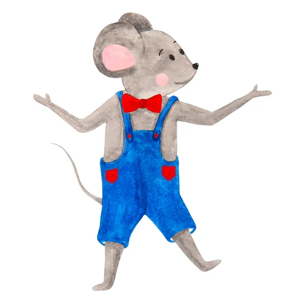 Aquarel illustratie van een vrolijke kleine muis — Stockfoto
