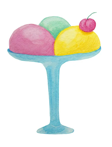 Watercolor ice cream, sweet, children's illustration, — Stock Photo, Image