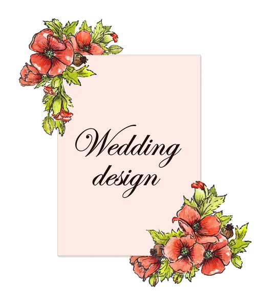 Wedding decor, watercolor poppies, frames — Stock Photo, Image
