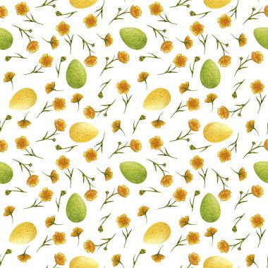 Sarı düğün çiçekleri, kır çiçekleri, pürüzsüz yumurtalar.