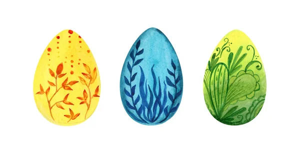 Set de Pascua, huevos pintados en acuarela —  Fotos de Stock