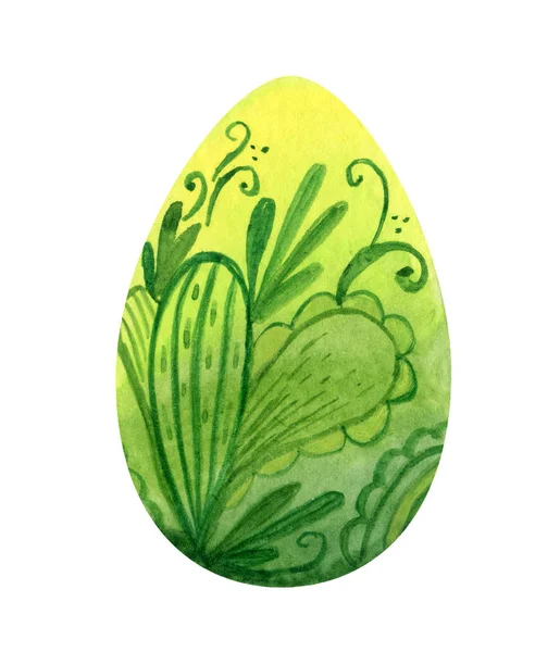 Huevo de Pascua verde amarillo con un patrón floral verde . —  Fotos de Stock