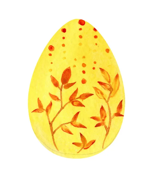 Yellow easter egg with red floral pattern. — 스톡 사진